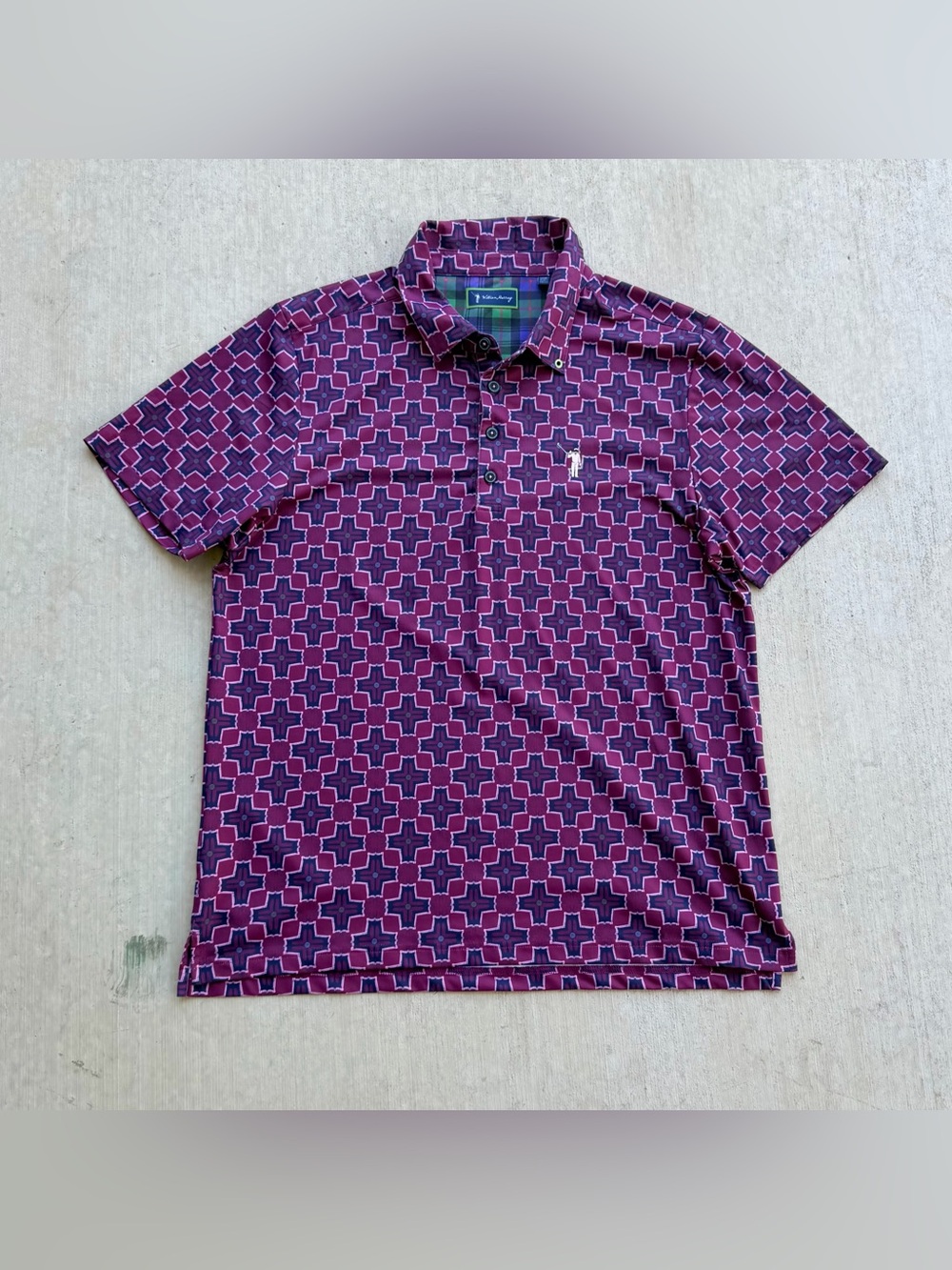William Murray Golf Polio Shirt Men Size Large All Over Print Stretch Aztec